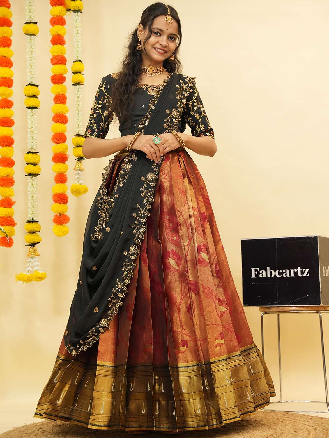 women self design south indian style unstitched lehenga choli