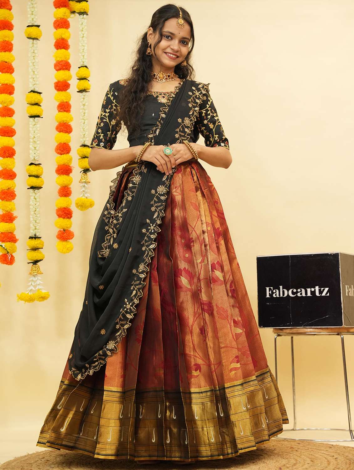 women self design south indian style unstitched lehenga choli