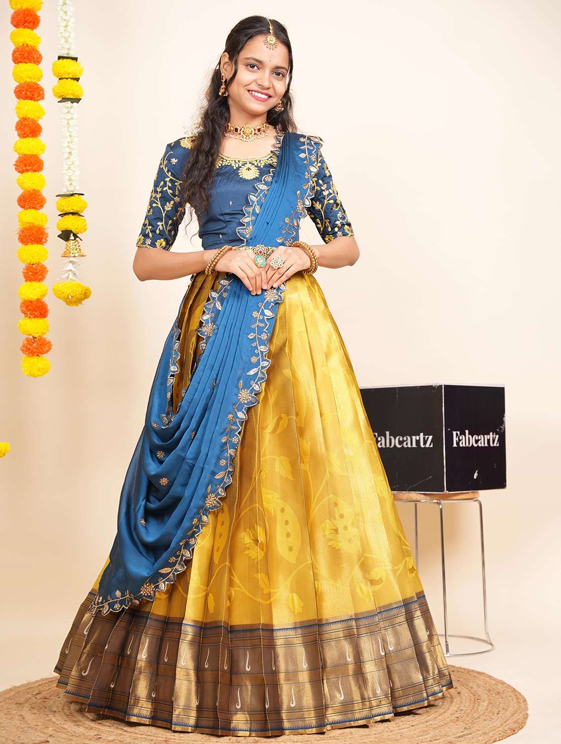 women self design south indian style unstitched lehenga choli