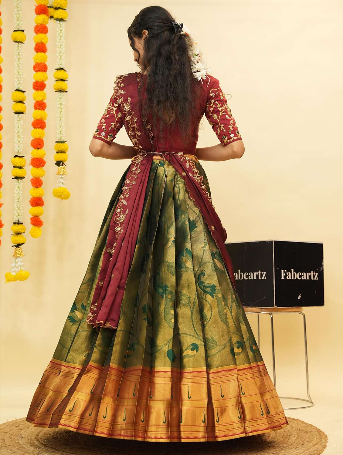 women self design south indian style unstitched lehenga choli - 22240803 -  Standard Image - 3