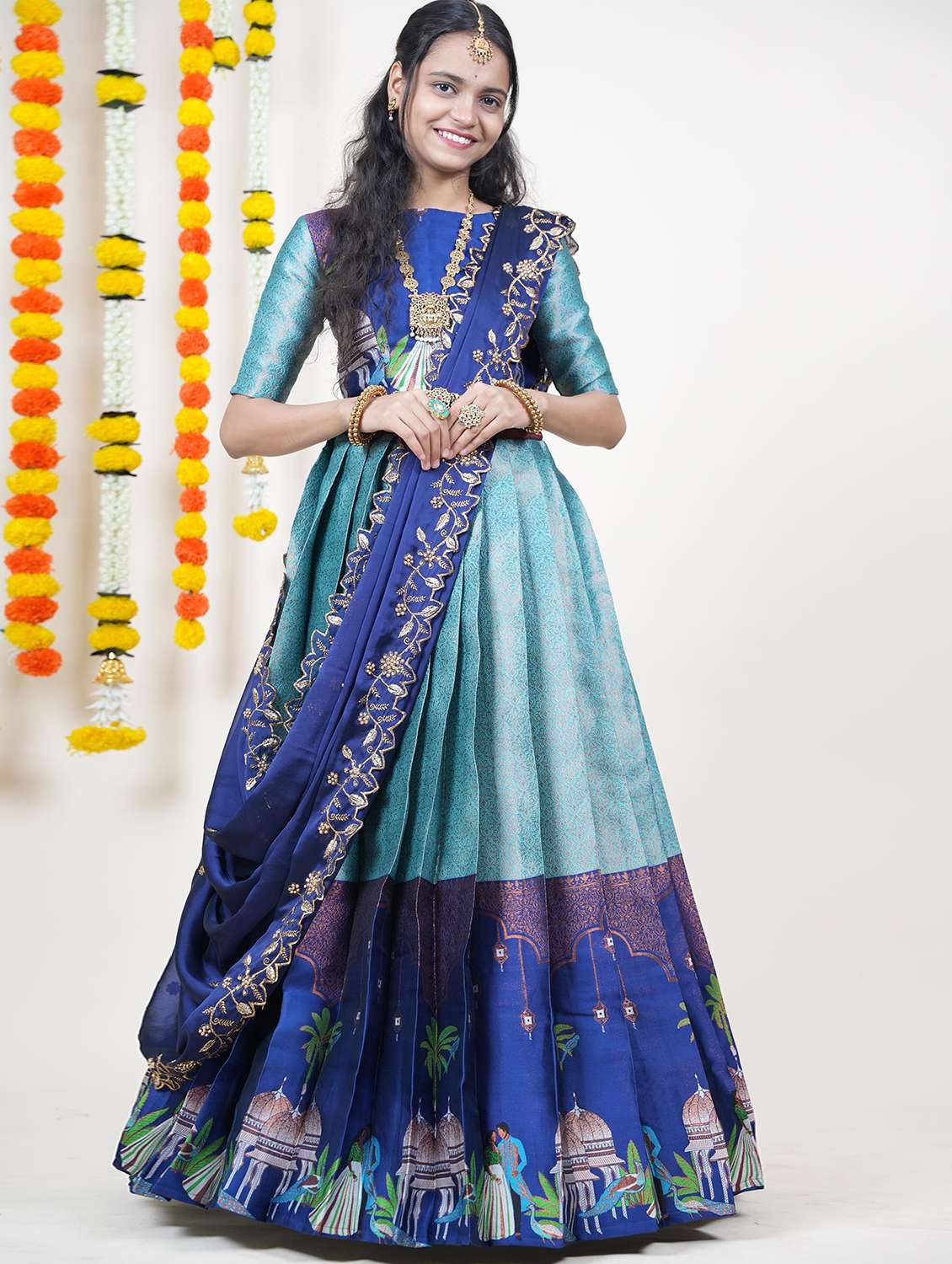 women self design south indian style unstitched lehenga choli