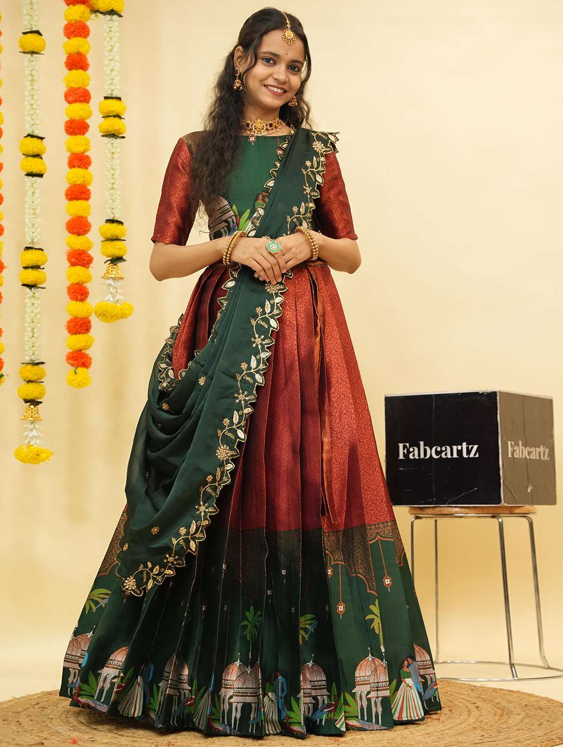 women self design south indian style unstitched lehenga choli