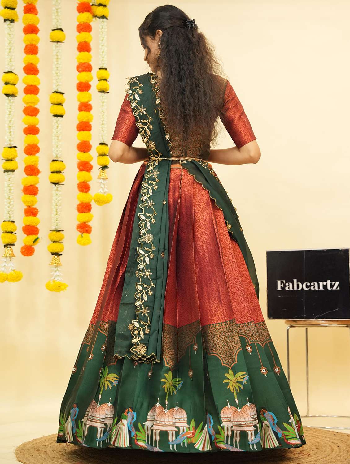 women self design south indian style unstitched lehenga choli - 22240809 -  Standard Image - 3