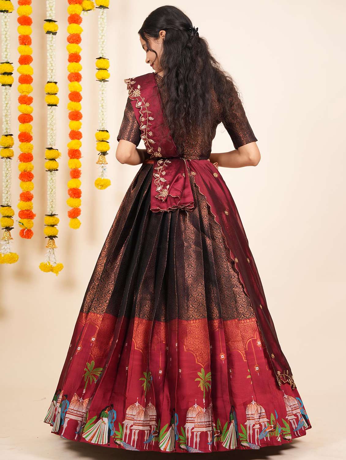 women self design south indian style unstitched lehenga choli - 22240811 -  Standard Image - 3