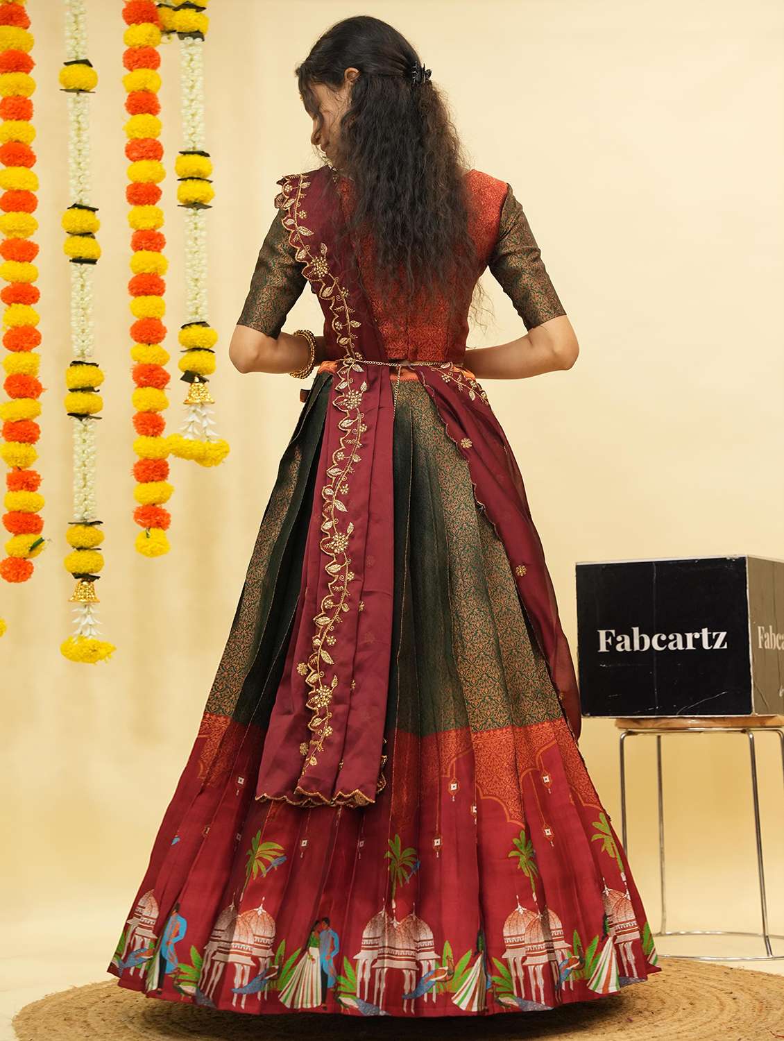 women self design south indian style unstitched lehenga choli - 22240813 -  Standard Image - 3