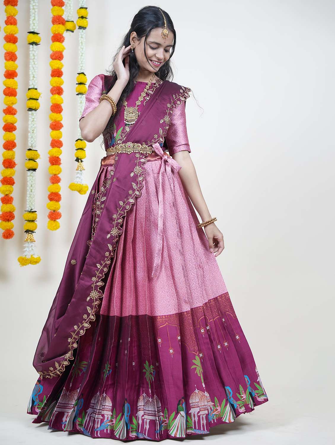 women self design south indian style unstitched lehenga choli