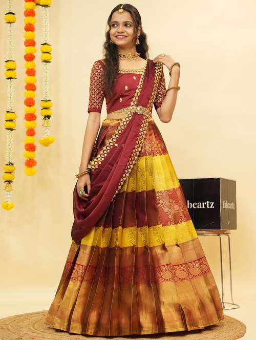 women self design south indian style unstitched lehenga choli - 22240816 -  Standard Image - 0
