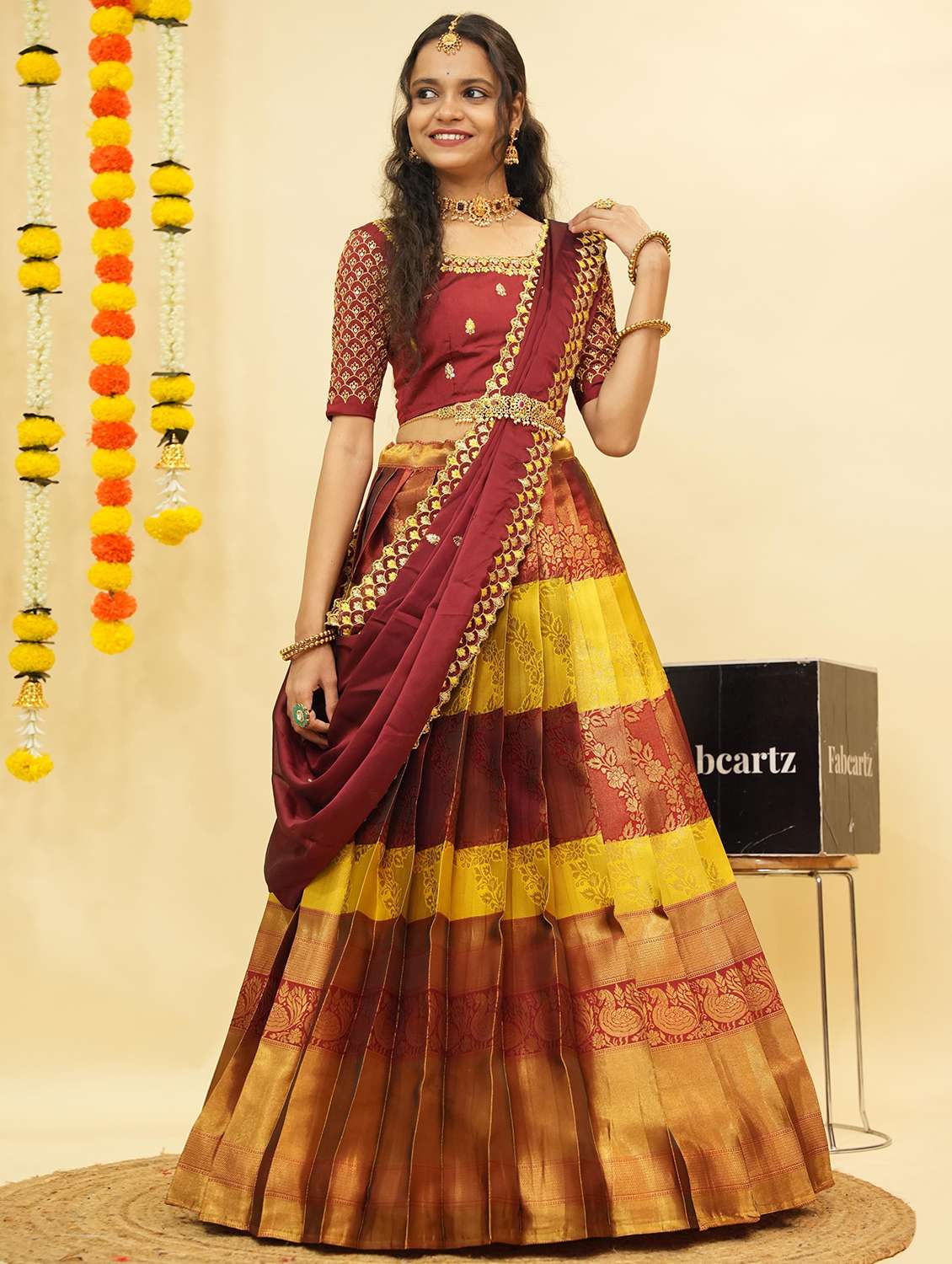 women self design south indian style unstitched lehenga choli