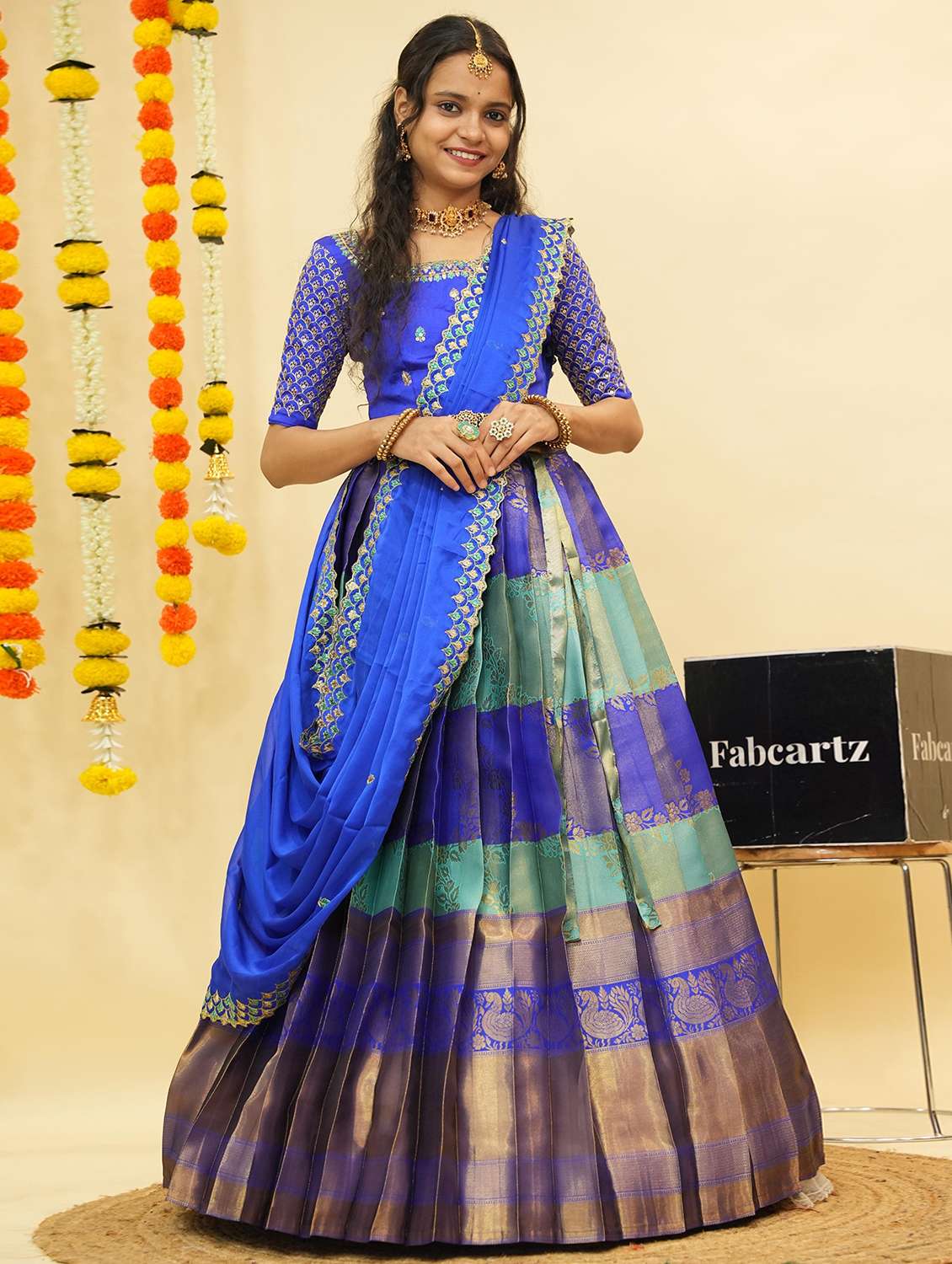 women self design south indian style unstitched lehenga choli