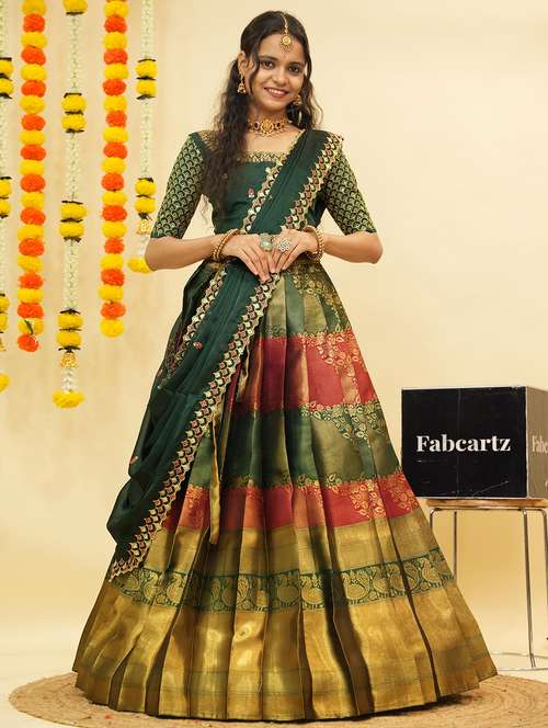 women self design south indian style unstitched lehenga choli - 22240821 -  Standard Image - 0