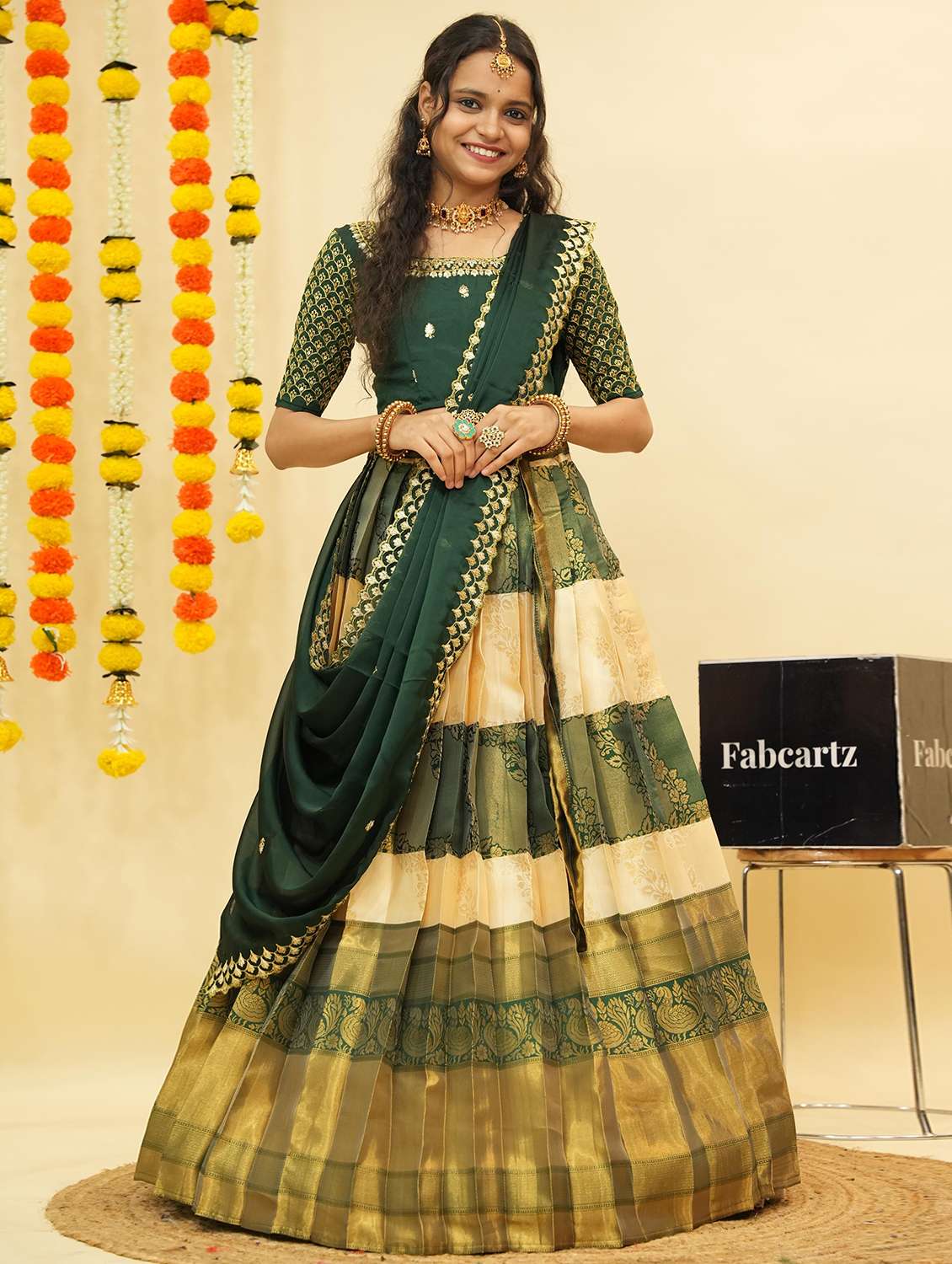 women self design south indian style unstitched lehenga choli