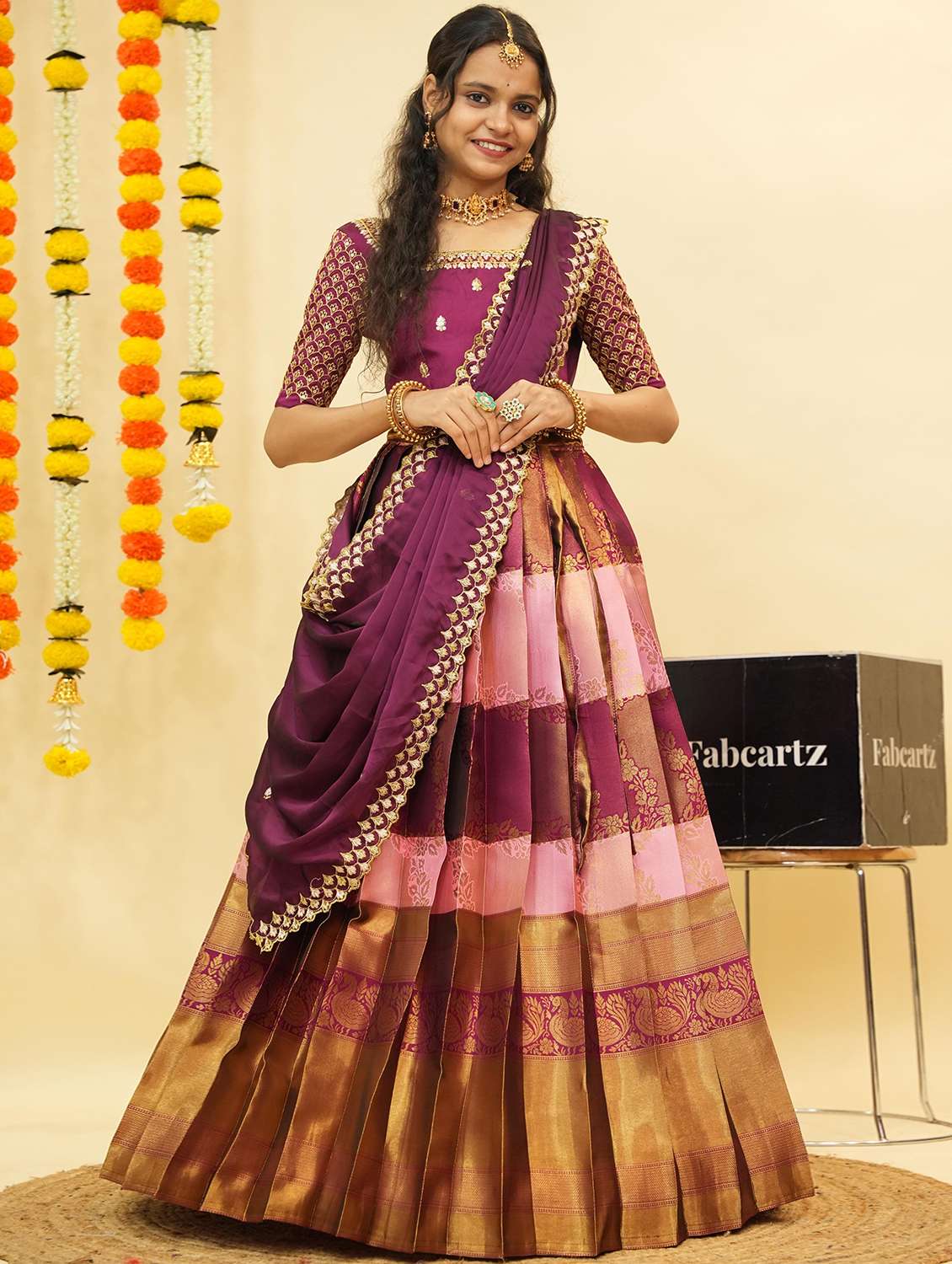 women self design south indian style unstitched lehenga choli