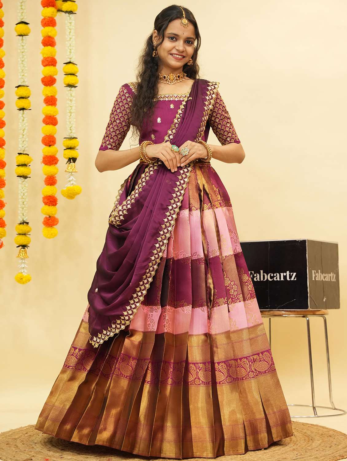 women self design south indian style unstitched lehenga choli