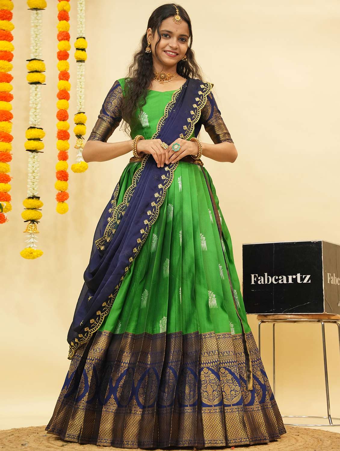 women self design south indian style unstitched lehenga choli