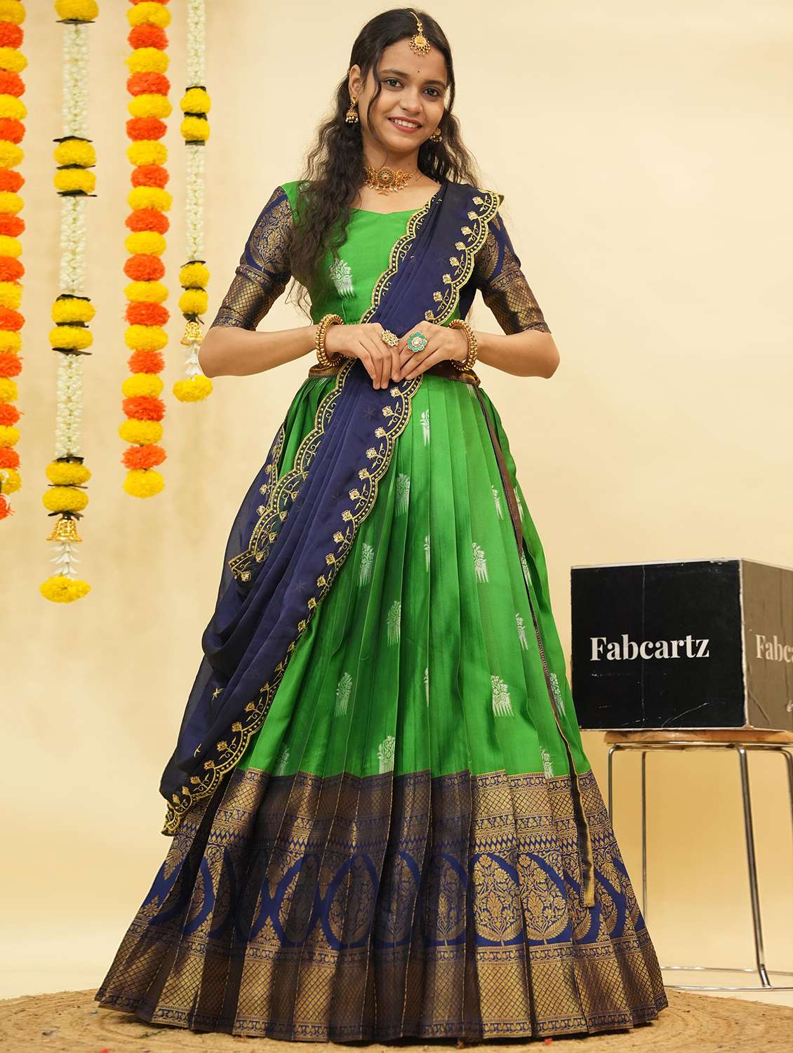 women self design south indian style unstitched lehenga choli