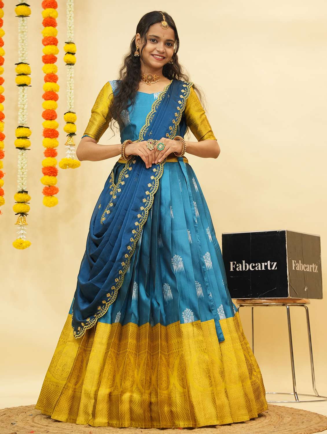 women self design south indian style unstitched lehenga choli