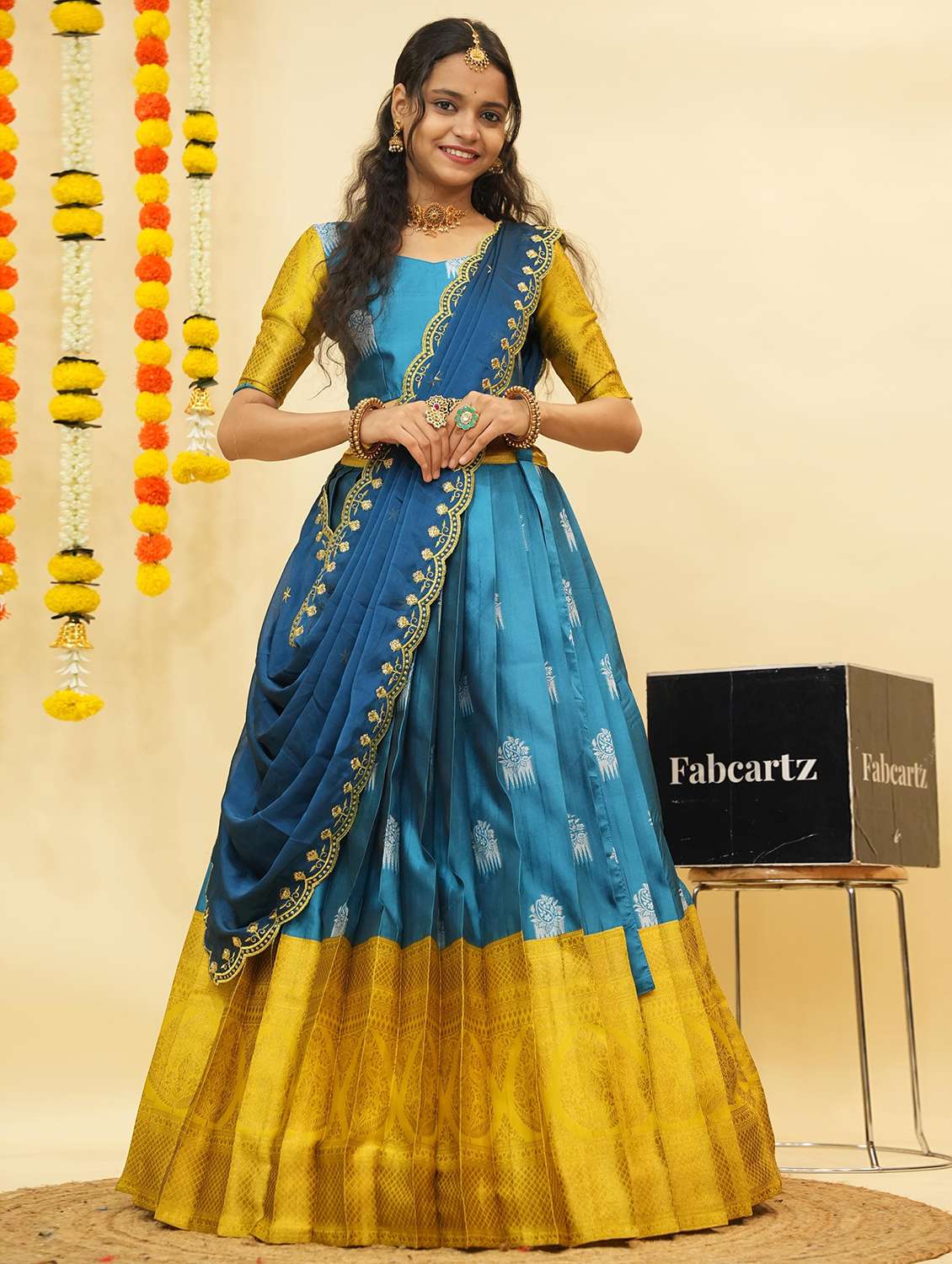 women self design south indian style unstitched lehenga choli