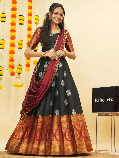 women self design south indian style unstitched lehenga choli - 22240832 -  Standard Image - 0