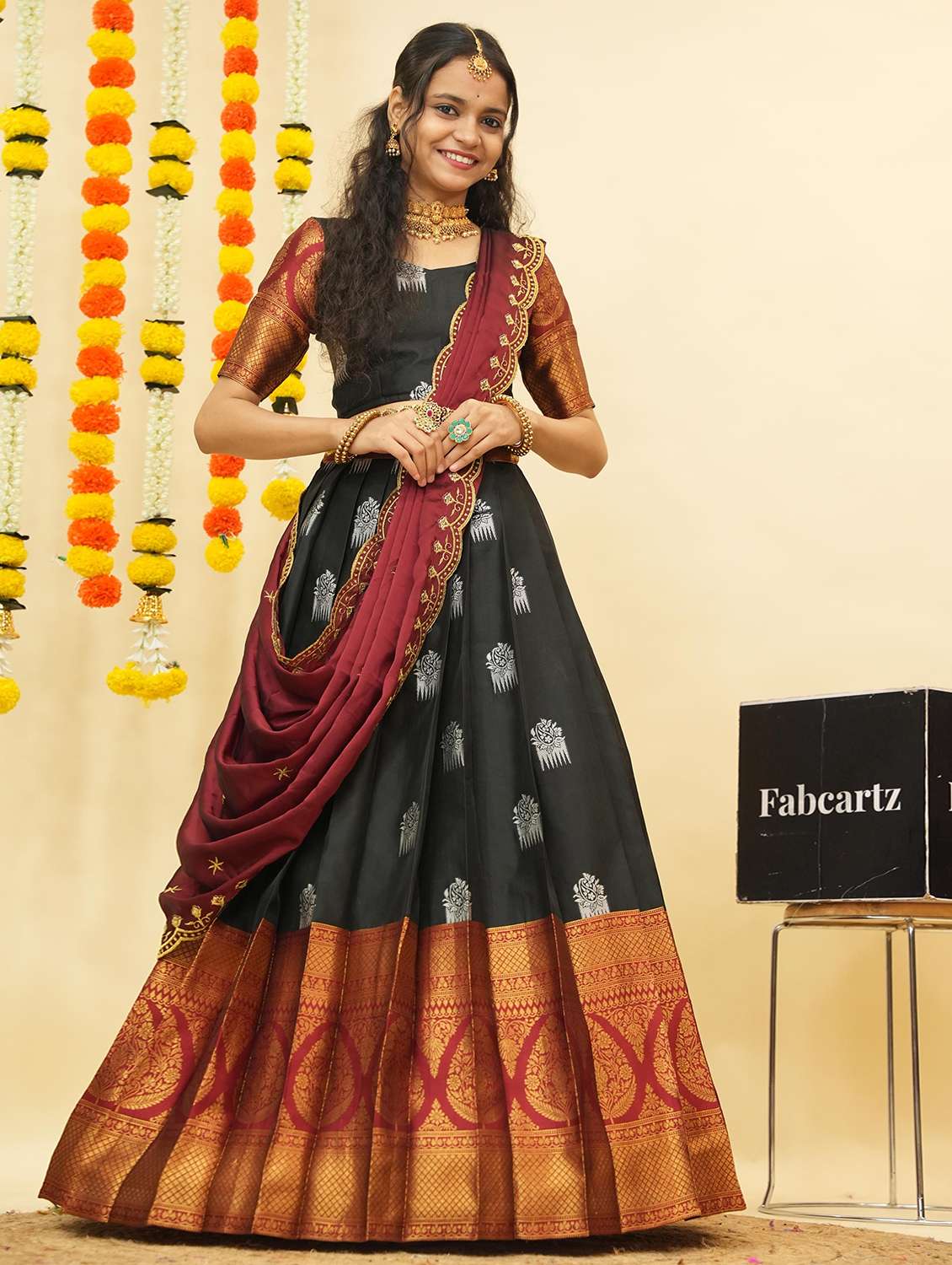 women self design south indian style unstitched lehenga choli