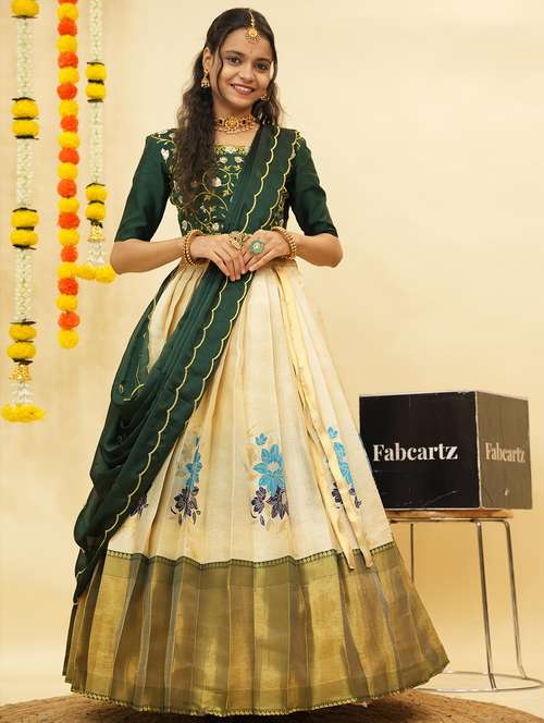 women self design south indian style unstitched lehenga choli - 22240836 -  Standard Image - 0