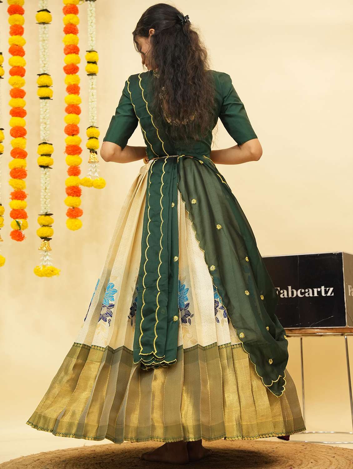 women self design south indian style unstitched lehenga choli - 22240836 -  Standard Image - 3