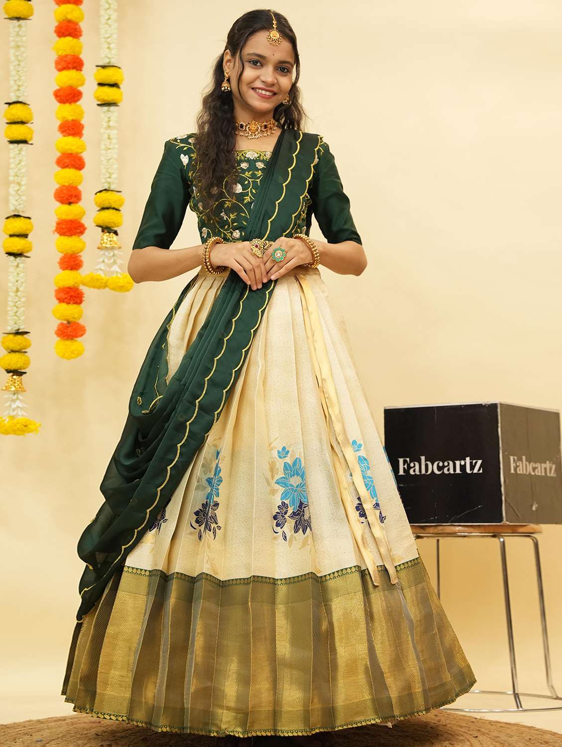 women self design south indian style unstitched lehenga choli