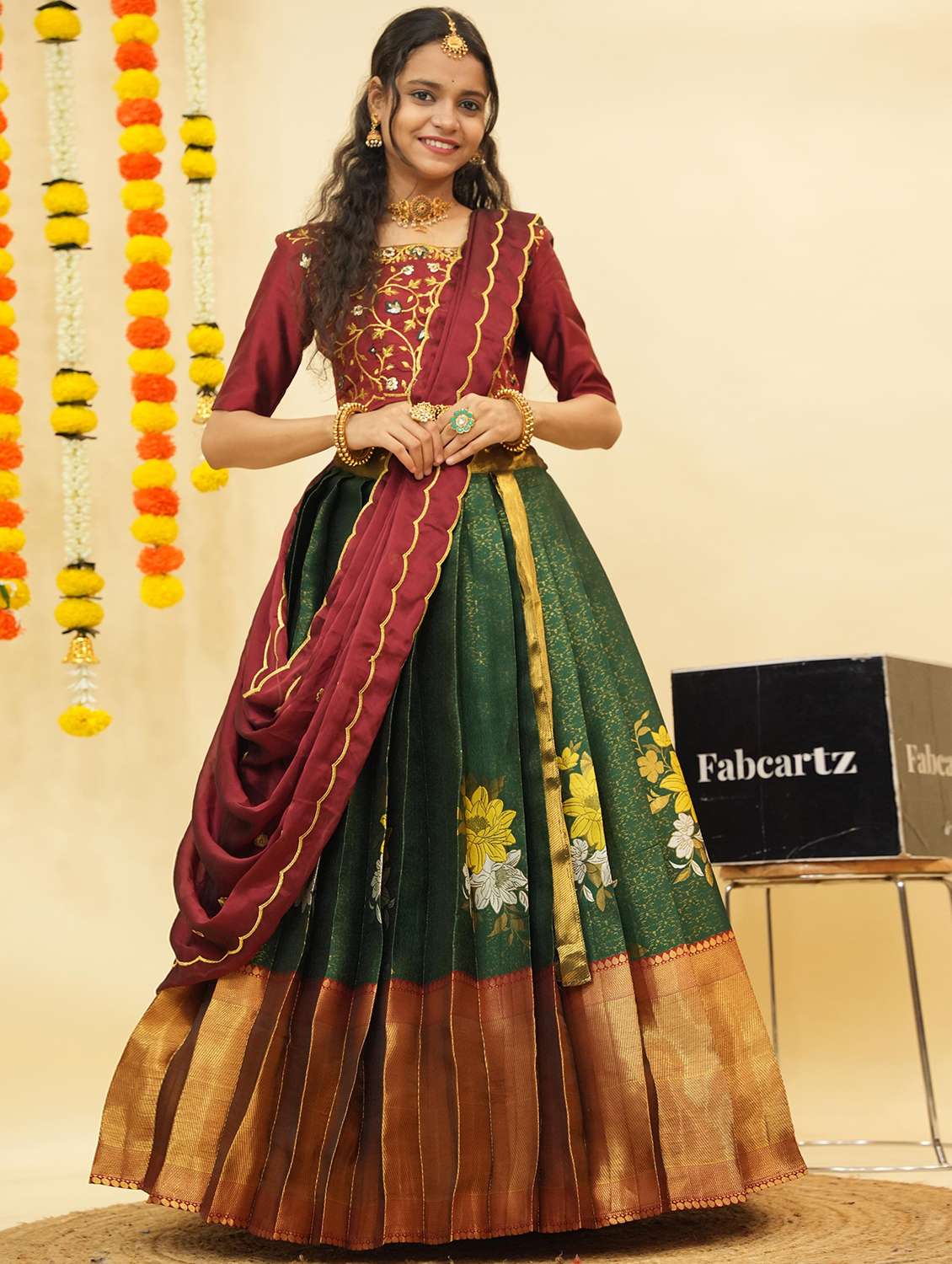 women self design south indian style unstitched lehenga choli