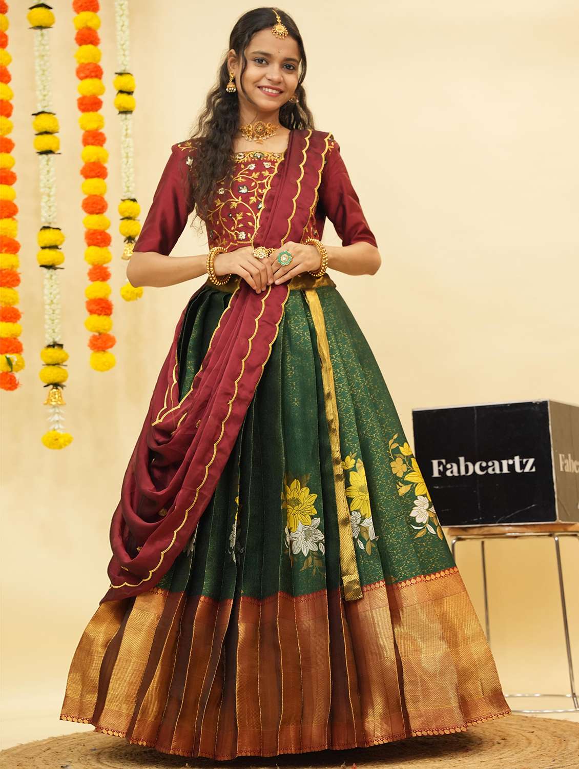 women self design south indian style unstitched lehenga choli