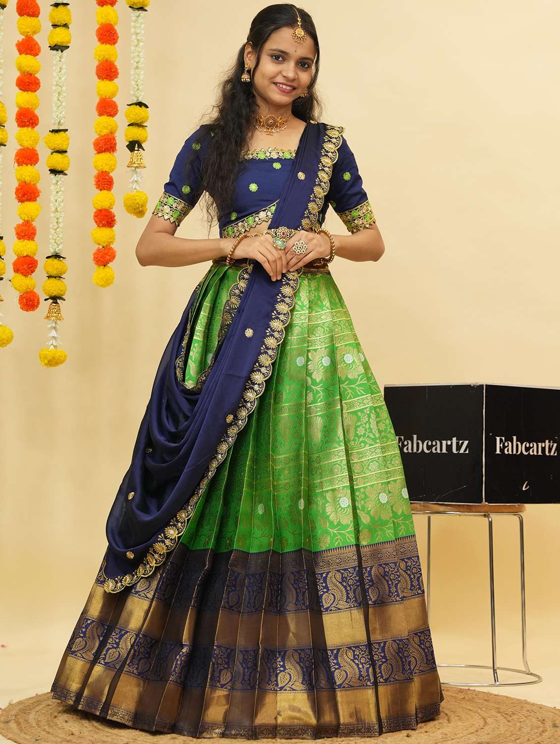 women self design south indian style unstitched lehenga choli