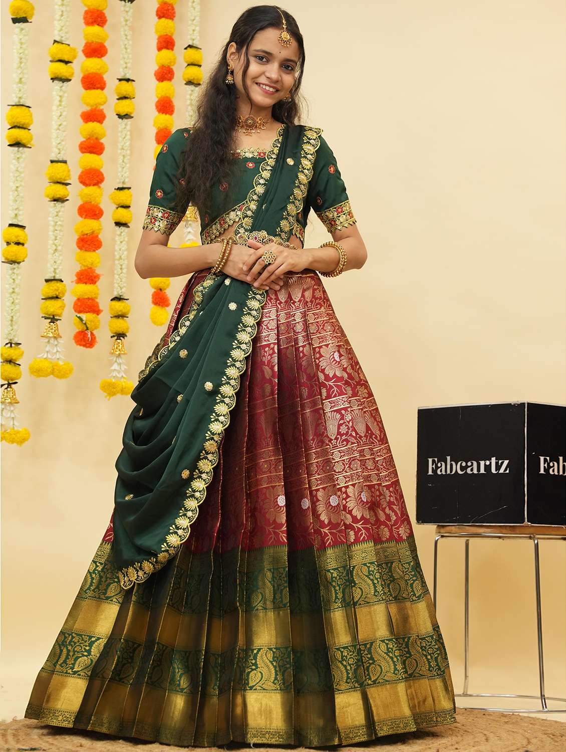 women self design south indian style unstitched lehenga choli