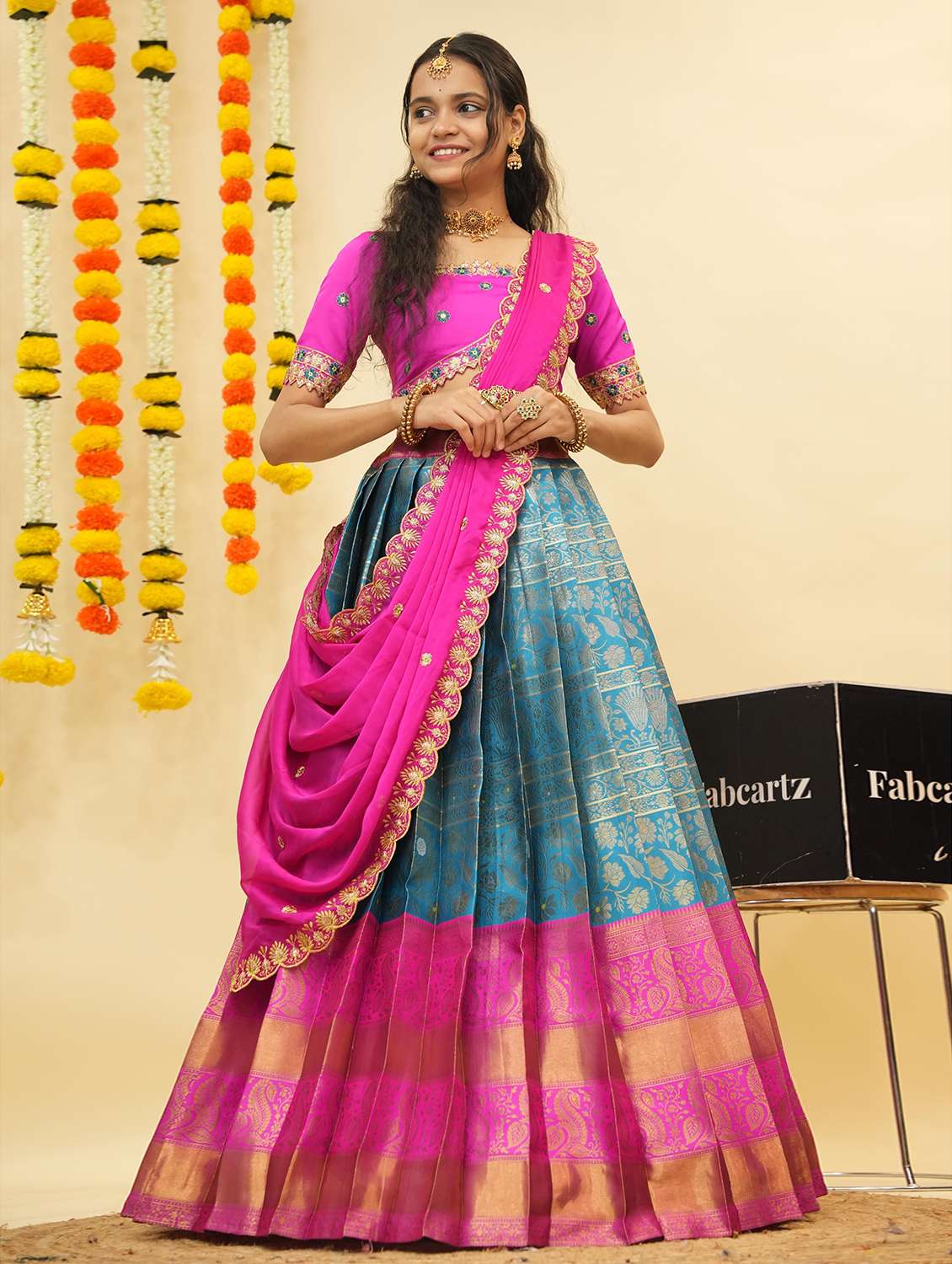 women self design south indian style unstitched lehenga choli