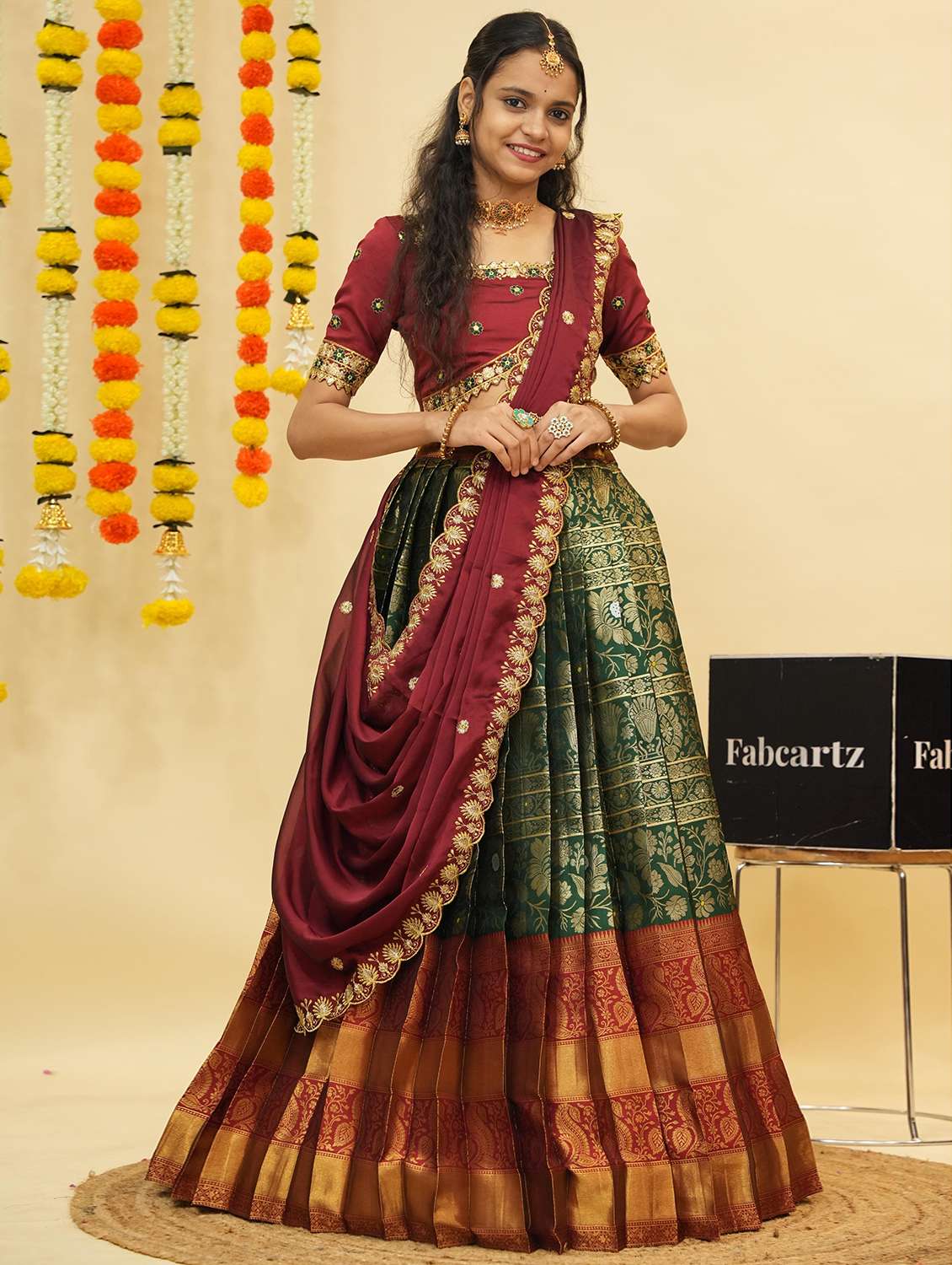 women self design south indian style unstitched lehenga choli