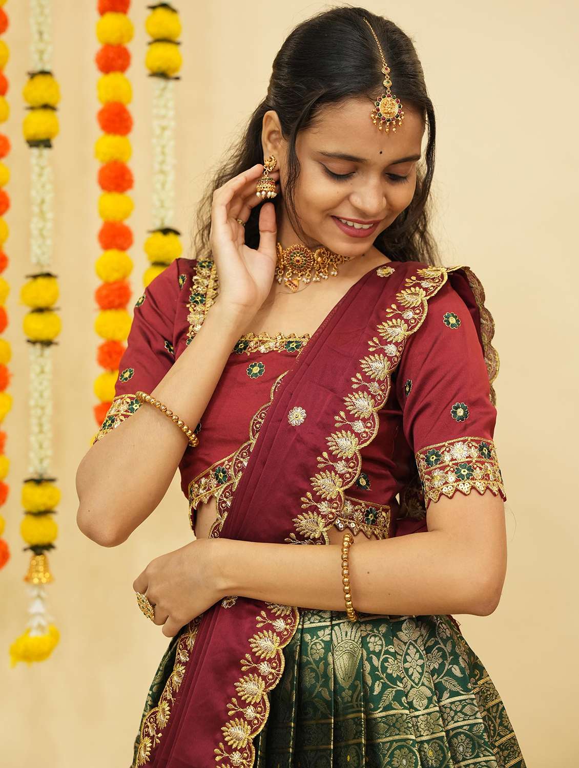 women self design south indian style unstitched lehenga choli - 22240849 -  Standard Image - 3