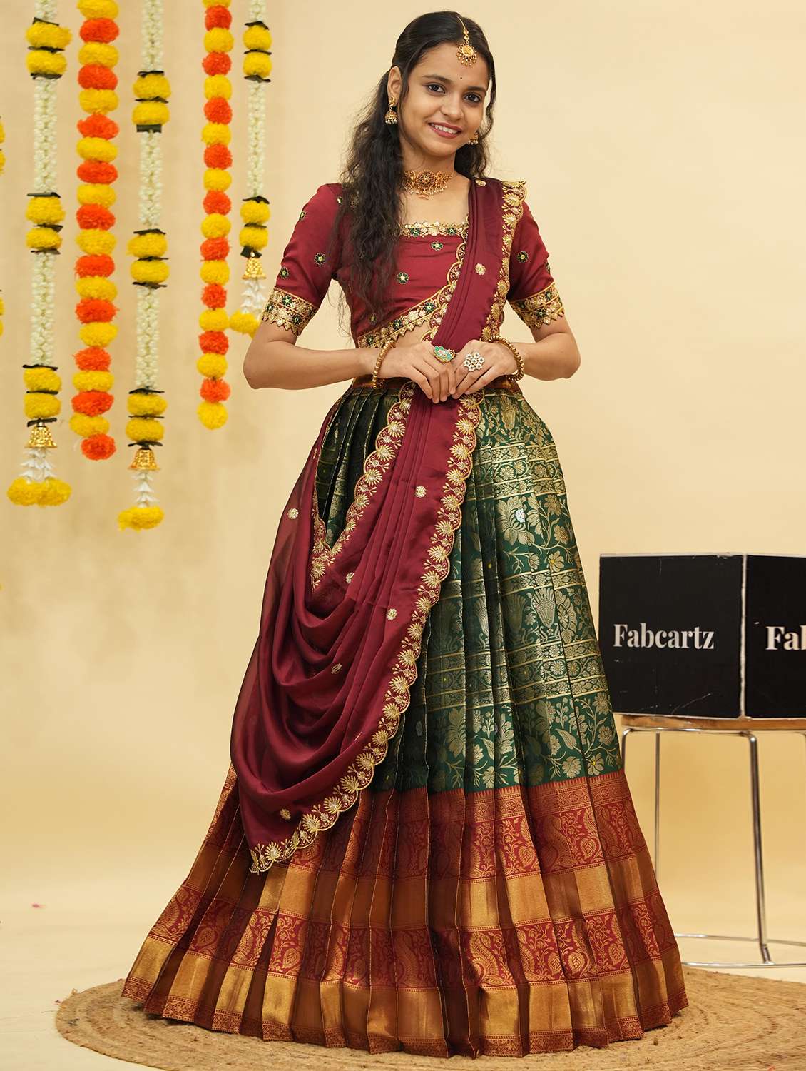 women self design south indian style unstitched lehenga choli