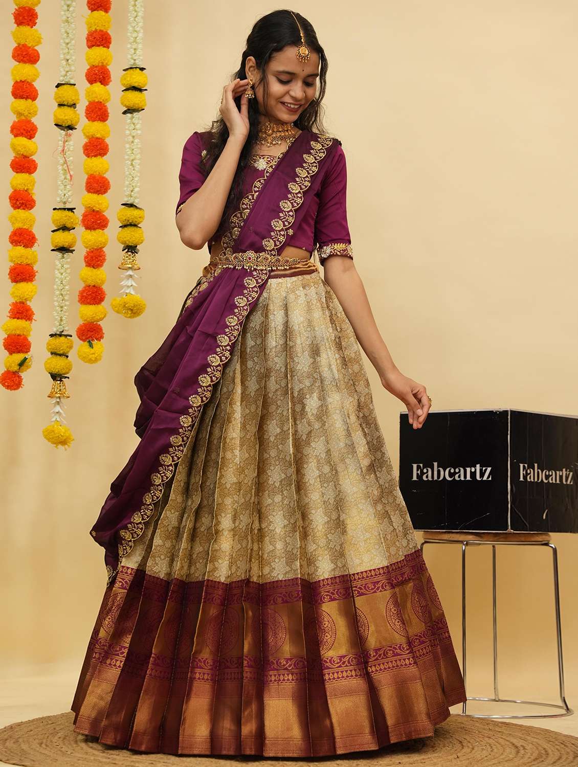 women self design south indian style unstitched lehenga choli
