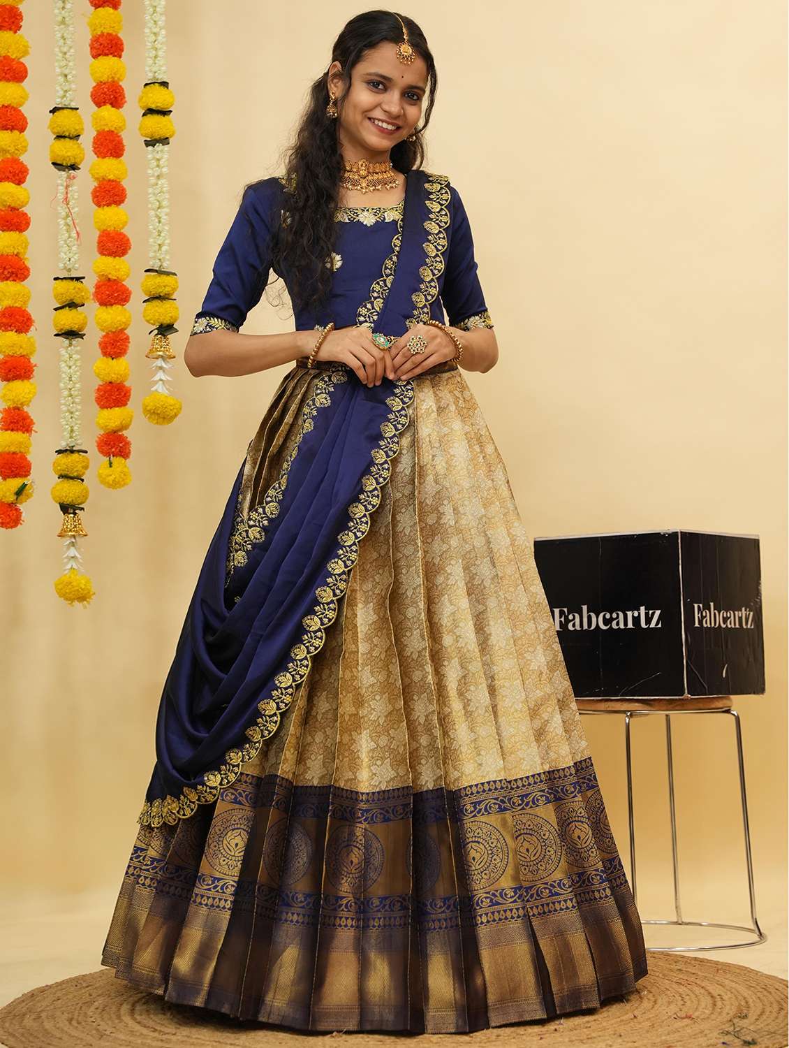 women self design south indian style unstitched lehenga choli