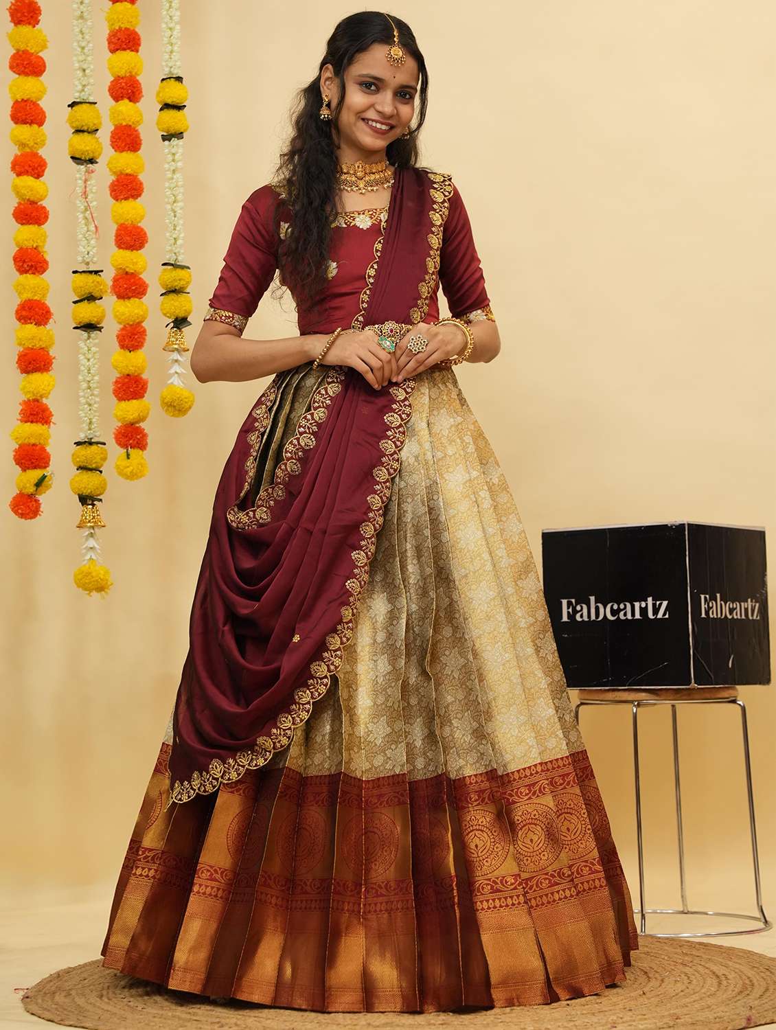 women self design south indian style unstitched lehenga choli