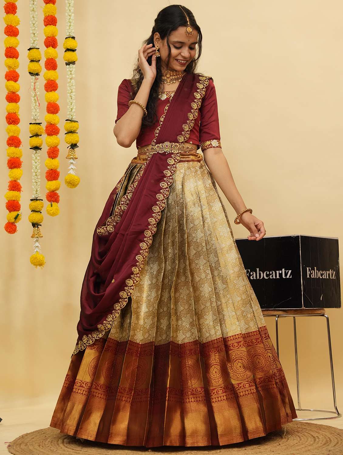 women self design south indian style unstitched lehenga choli