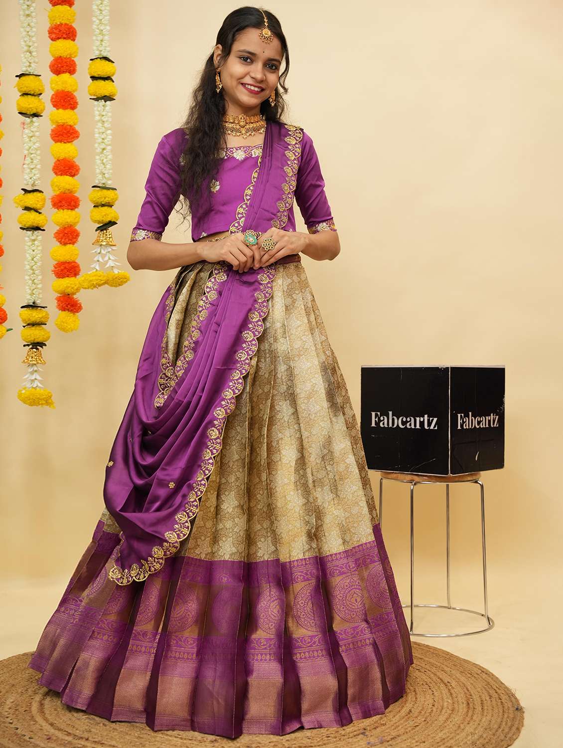 women self design south indian style unstitched lehenga choli