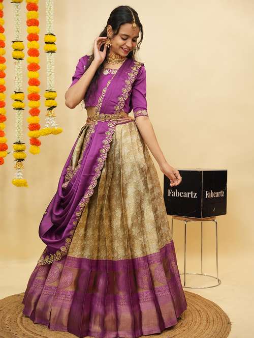 women self design south indian style unstitched lehenga choli - 22240858 -  Standard Image - 0