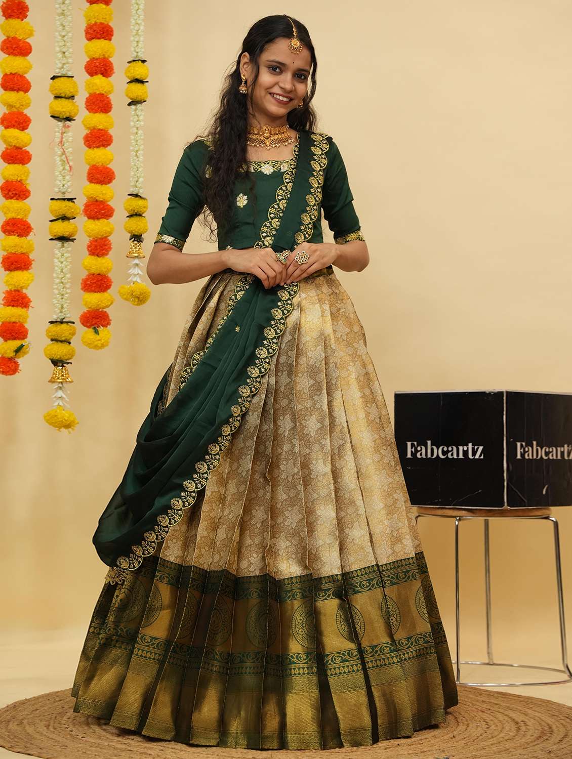 women self design south indian style unstitched lehenga choli