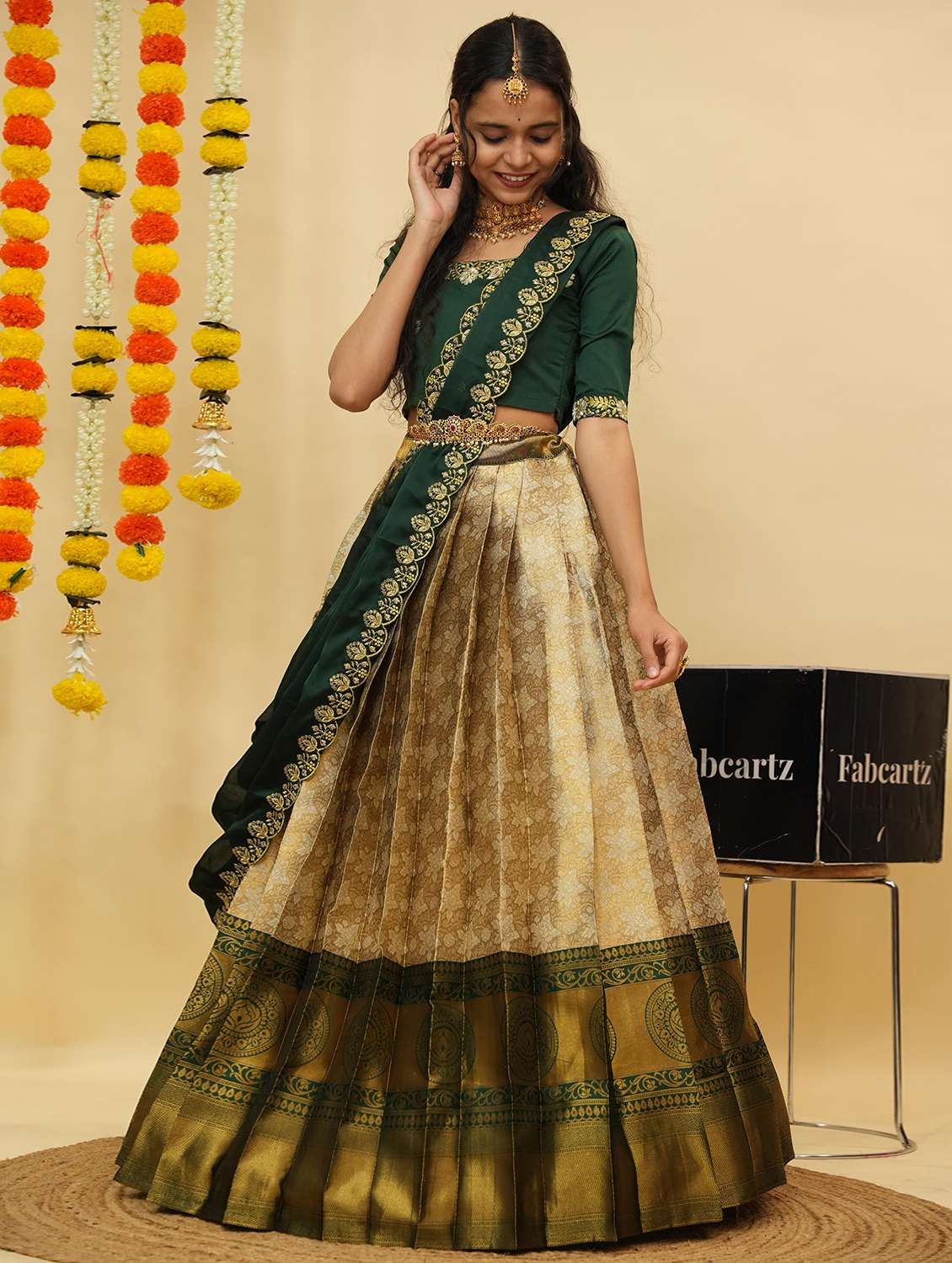 women self design south indian style unstitched lehenga choli