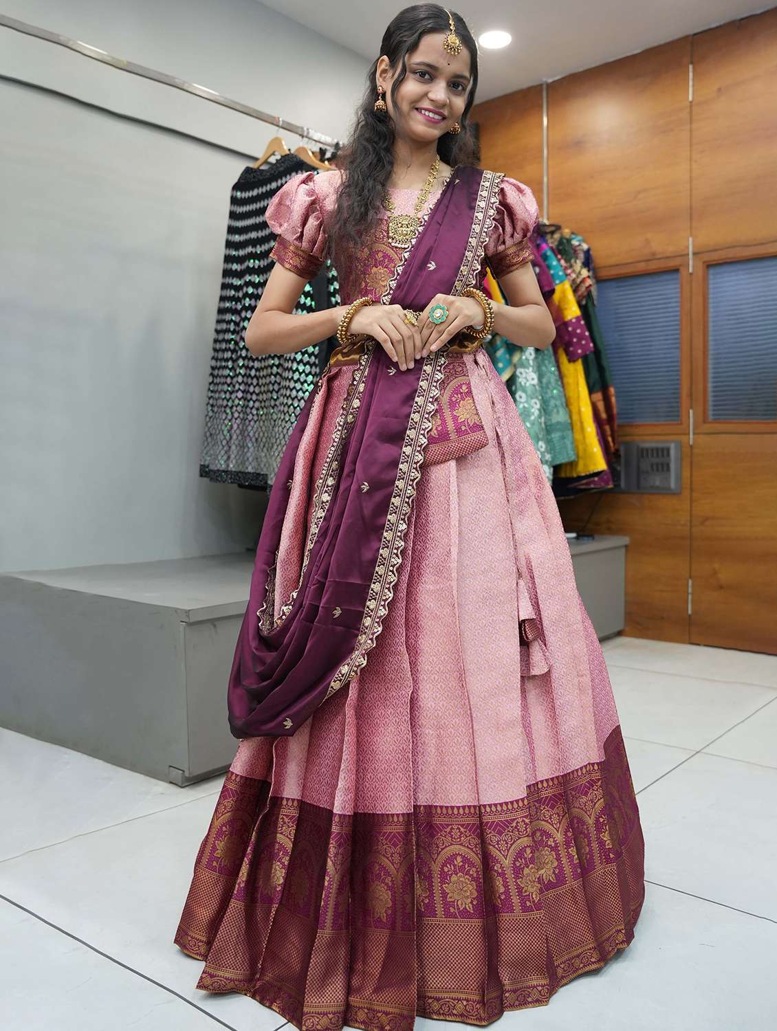 women self design south indian style unstitched lehenga choli