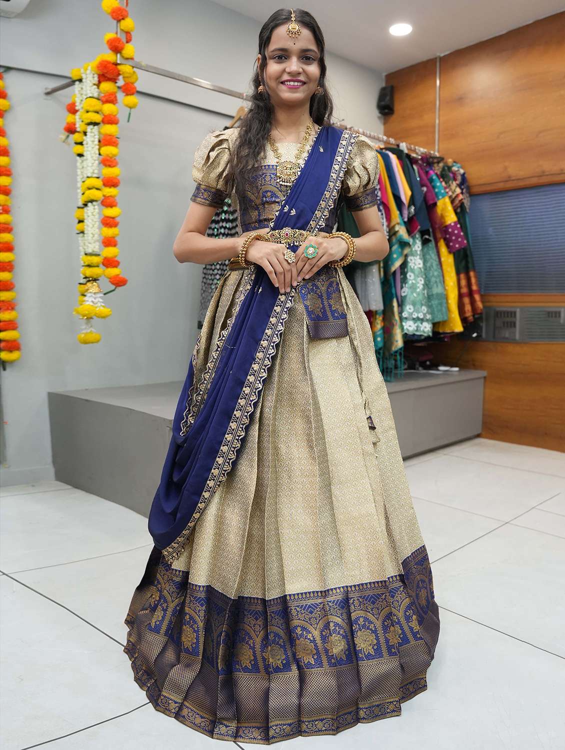 women self design south indian style unstitched lehenga choli