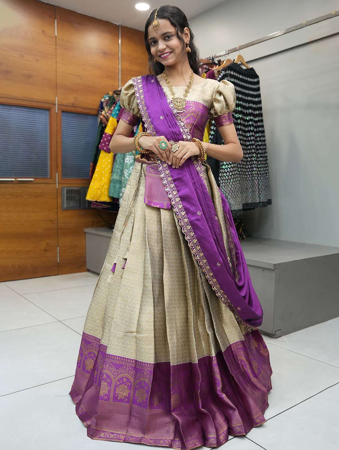 women self design south indian style unstitched lehenga choli