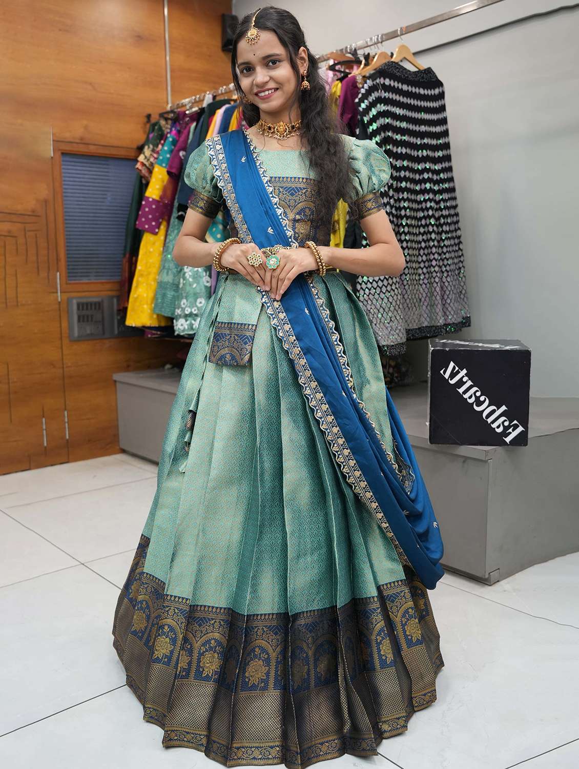 women self design south indian style unstitched lehenga choli