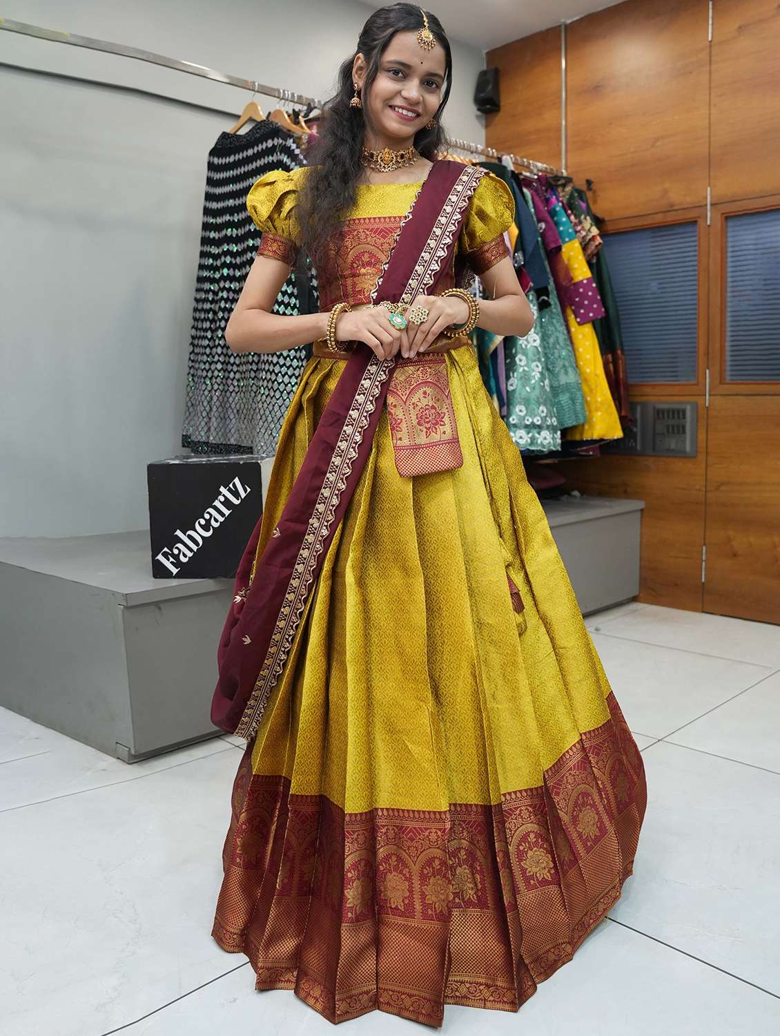 women self design south indian style unstitched lehenga choli