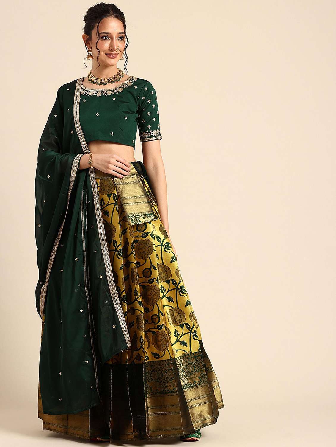 women self design south indian style stitched lehenga choli - 22240881 -  Zoom Image - 0