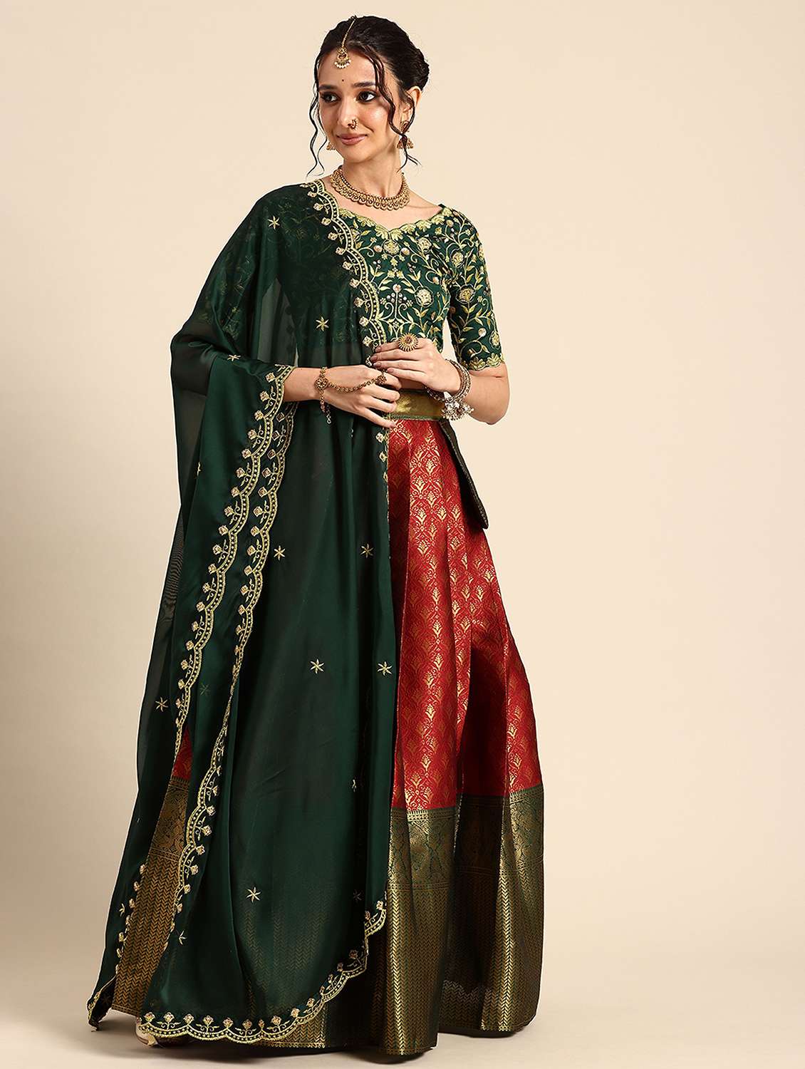 women self design south indian style unstitched lehenga choli