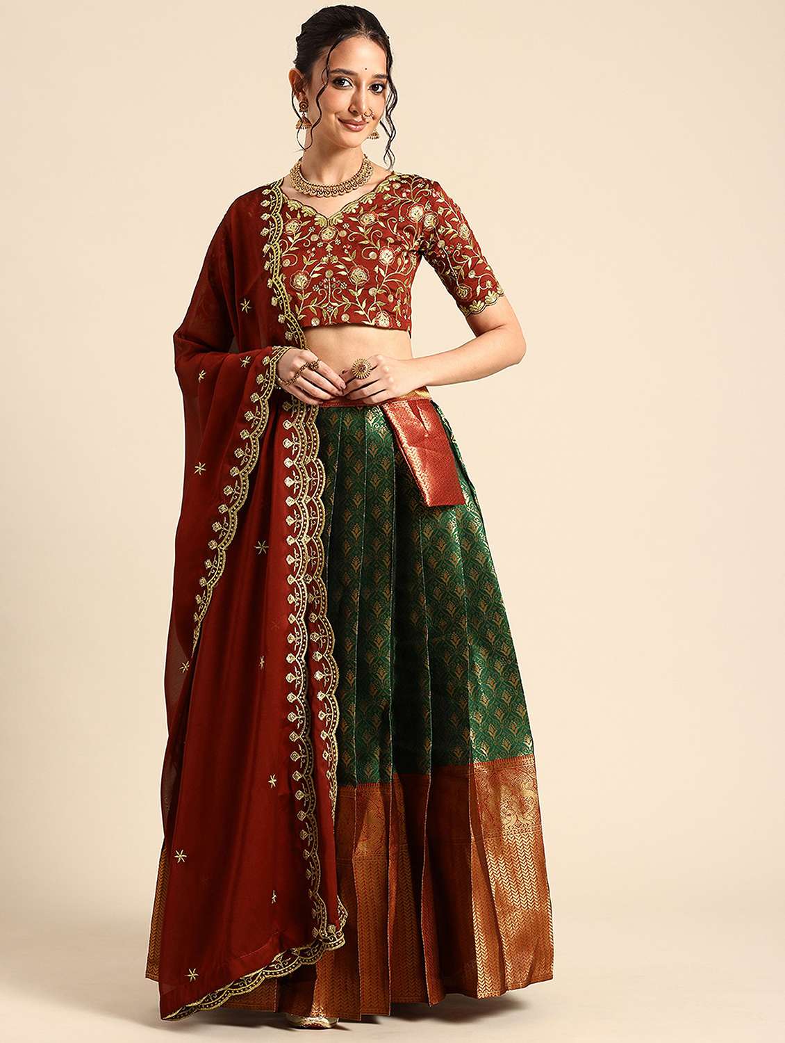women self design south indian style unstitched lehenga choli